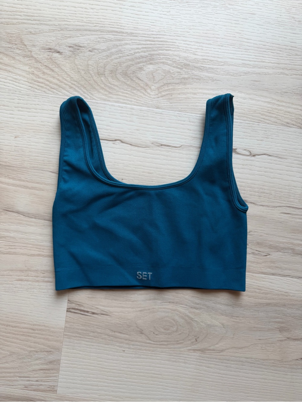 SET Active Teal Ribbed Scoop Crop Top - Picture 1 of 5